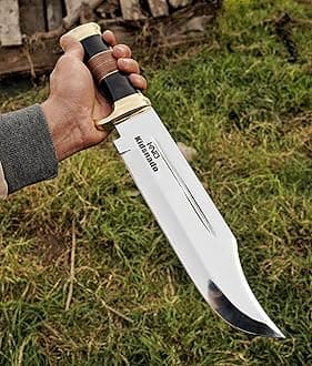 Kidsnado Stainless Steel Handmade Fixed Blade Hunting Knife with Sheath - Crocodile Dundee Bowie Knife with firm Grip Handle made of Horn & Leather for outdoor camping(D Bowie)