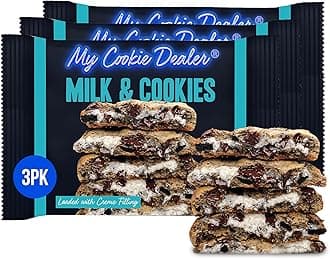 My Cookie Dealer Soft Baked Cookies, Milk & Cookies (3-Pack, 4oz Cookie) - Cookie Batter with Chocolate Chips & Chunks, filled with Vanilla Creme - Individually Wrapped Travel Snacks