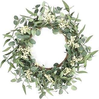 Pinkpum 20'' Eucalyptus Wreath for Front Door, Porch, Window - Green Decor for Home, Farmhouse - Spring, Summer, Fall, All Seasons
