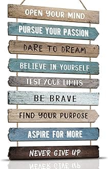 KAIRNE Set of 9 Inspirational Quotes Wall Art,Motivational Phrases Wall Sign,Inspirational Words Be Brave Wood Sign for Living Room,Positive Hanging Sign for Bedroom Kids Room Nursey Office Decor