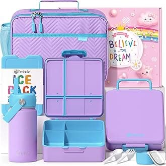 Kids Bento Lunch Box with 4 Compartments, Insulated lunch Bag, Stainless Steel Insulated Water Bottle, Ice Pack & Utensils Set, Birthday Gifts for Ages 3-12 Back to School Toddler Girls Boys