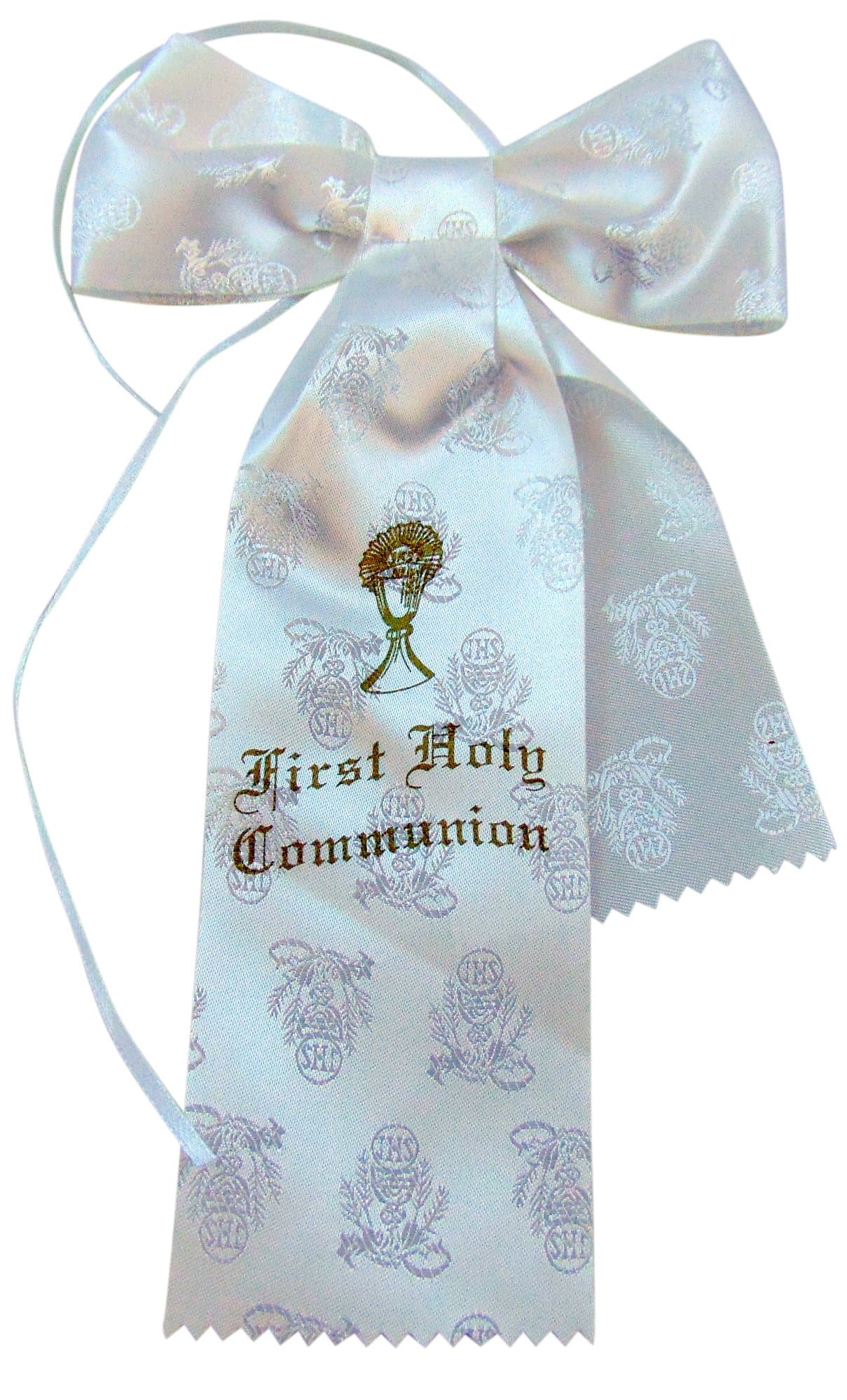 First Communion Arm Bow White Brocade Band