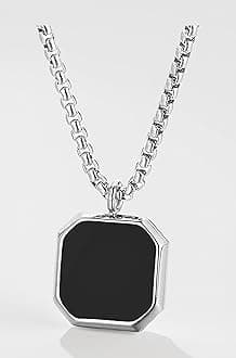 Fashion Frill Men's Jewellery Black Silver Chain For Men Boys Geometric Stainless Steel Black Silver Locket Pendant Necklace Chain For Men Boys Anniversary Gift For Husband Gift Chains