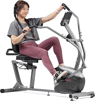 Smart Recumbent Bike, Full-Body Home Training with Arm/Leg Exercisers, Indoor Cycling Workout Machine Plus Adjustable Seat & Bulit-in Pulse Sensors, Free SunnyFit App Connection