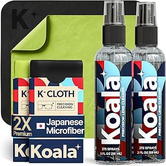 Koala Lifestyle Eyeglass Lens Cleaner Spray Kit | (2x) Glasses Cleaner Bottle + (2x) Microfiber Cloth | Alcohol Free Eyeglasses, Screen, and Camera Cleaning Kit | Made in USA (4 Piece Set)