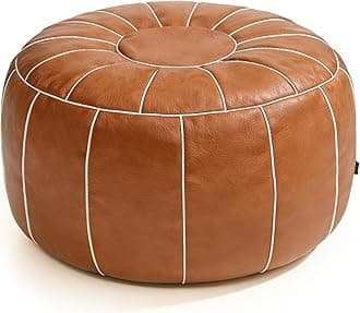 Thgonwid Unstuffed Moroccan Storage Pouf Foot Stool Ottoman Seat Handmade Faux Leather Bean Bag Floor Chair Foot Rest for Living Room, Bedroom or Balcony (Brown)