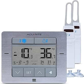 ACURITE Digital Wireless Fridge and Freezer Thermometer with Alarm and Max/Min Temperature for Home and Restaurants (00515M), Stainless Steel Finish, 4.25" x 3.75"