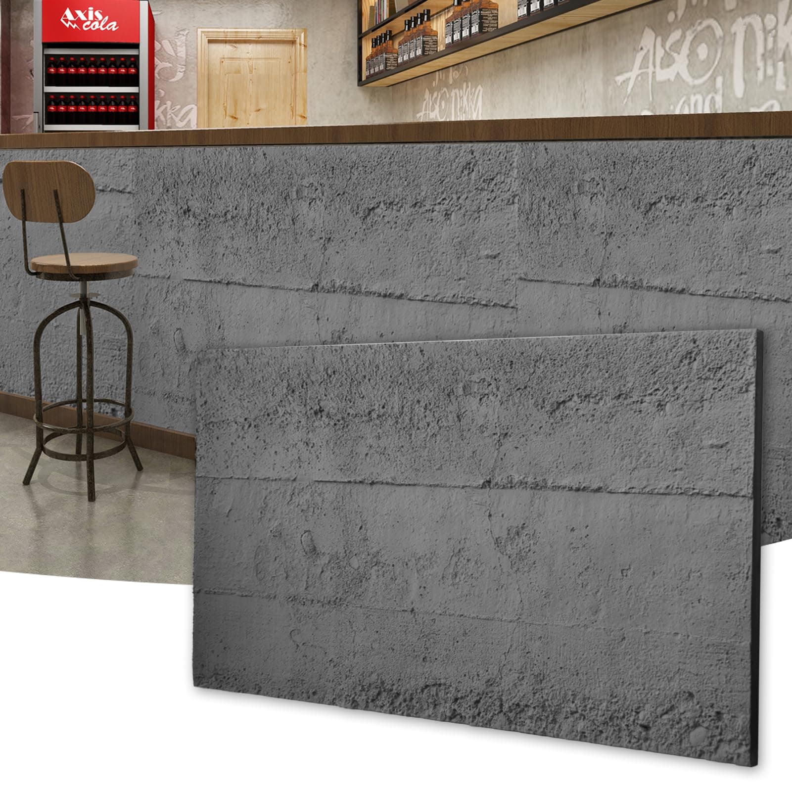 Art3d Cement Texture 3D Wall Panels, 4-Pack PU Wall Panels for Interior Wall Decor, 24" x 48", Dark Grey