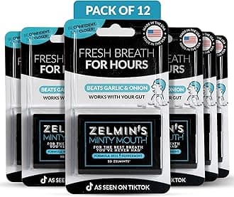 Zelmin's Minty Mouth Breath Freshener - (12 Pack) Long Lasting Bad Breath Treatment for Adults, Instant Freshness Helps with Dry Mouth, Natural Breath Mints for Travel, Alcohol-Free, Keto, Gluten-Free