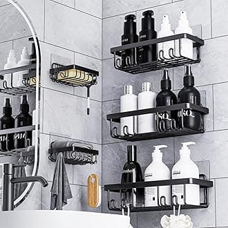 Shower Caddy 5 Pack Shower Rack No Drilling Bathroom Shelves with Soap Dish Adhesive Shower Organiser-Black