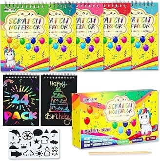 Scratch Book Party Favors For Kids | Return Gifts For Birthday Giveaways | Small Gifts Party Favors | Bulk Mini Toys Goody Bag | Easter & Christmas gifts… (24 Pcs Scratch Book)