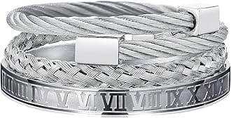 3PCS Stainless Steel Bracelets for Men Gold Roman Numeral Bangle Bracelet Twisted Cable Bracelet Adjustable Cuff Bracelet Mens Luxury Jewelry Bracelets Gifts