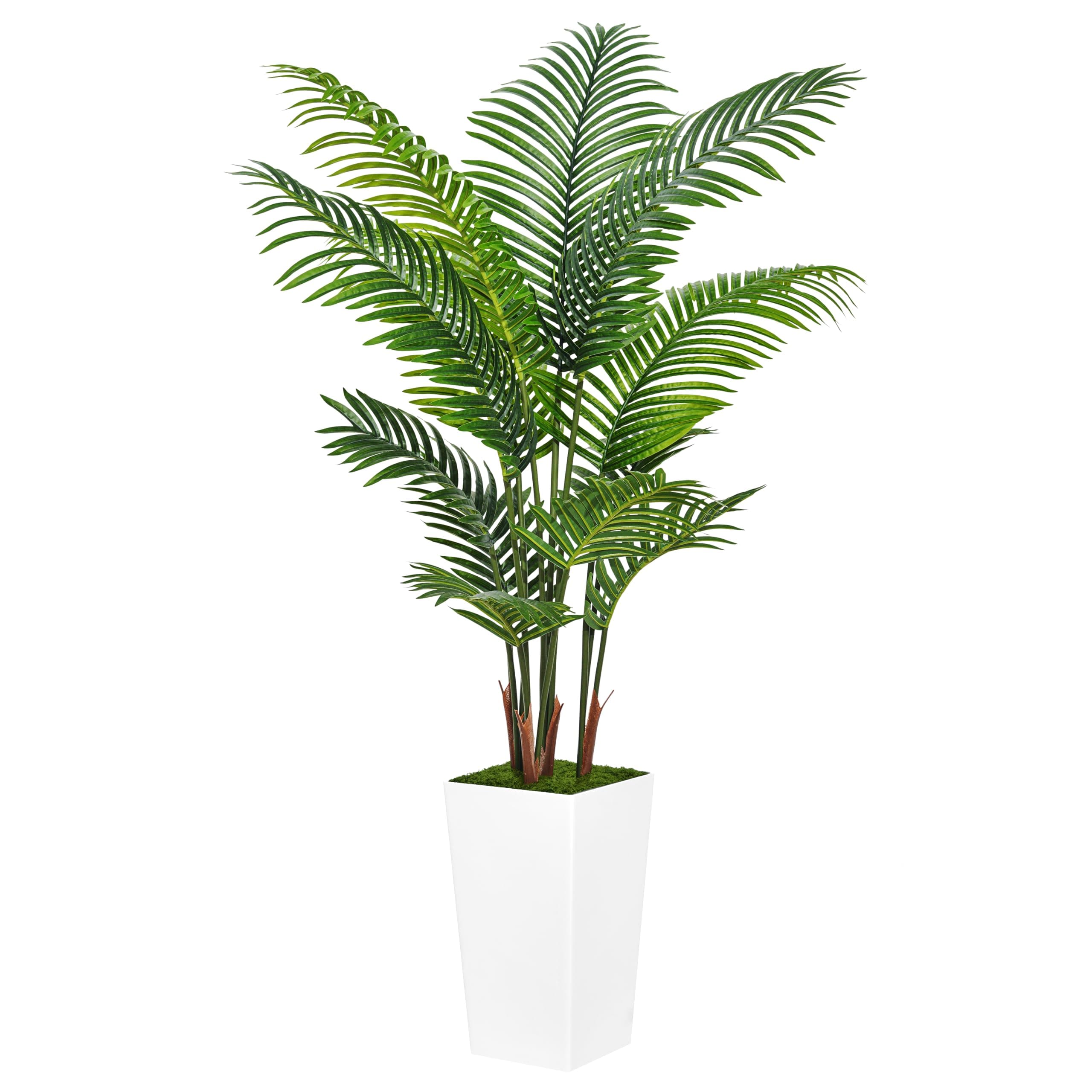 Artificial Palm Tree 5FT - Fake Tree with White Tall Planter - Faux Tropical Areca Floor Plant in Pot - Artificial Silk Plant for Home Office Living Room Decor Indoor
