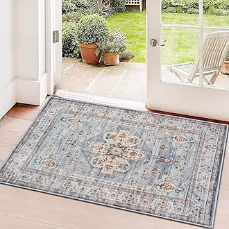 Washable Hallway Runner Rug 2x3: Non Slip Runner Rugs with Rubber Backing Soft Kitchen Rug Farmhouse Distressed Carpet Runner for Living Room Bedroom Bathroom (Blue, 2X3)