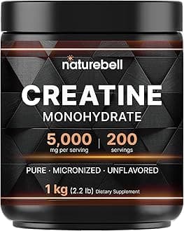 NatureBell Creatine Monohydrate Powder 1,000g, 5,000mg Per Serving, 200 Servings (2.2 lb) | Micronized, Pure & Unflavored | Pre-Workout Muscle Support* | Keto, Vegan, Filler-Free