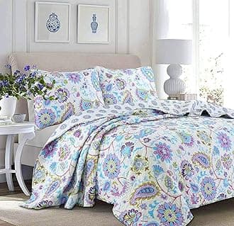 Lavender Purple Floral Reversible Quilt Bedding Set, Coverlet Bedspread Lightweight for All Seasons (Lilac Paisley, Queen-3 Piece)