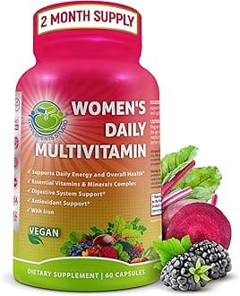 Women's Daily Multivitamin with Iron - Vegan Methylated Multivitamin for Women with Biotin, Organic Superfoods, Probiotics, B-Complex - Energy, Gut & Optimal Health Support – Easy to Swallow Capsules