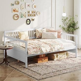 Giantex Full Size Daybed, Wooden Daybed Sofa Bed Frame with Wood Slat Support for Kids Teens, Multi-Functional Day Bed for Living Room Bedroom Guest Room, No Box Spring Needed, White