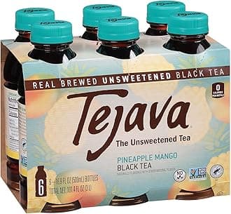 Tejava Pineapple Mango Black Tea, 6 Pack 16.9 oz PET, Unsweetened, Ready-to-Drink Premium Iced Tea