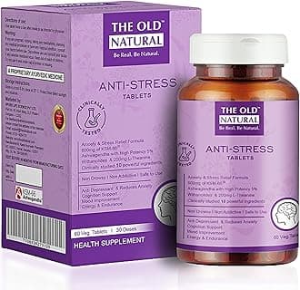 Anti Stress Tablets - Ashwagandha Ksm 66 Extract, L-Theanine, Brahmi, Chamomile Combination For Relieving Stress, – 60 Veg. Capsules (Pack of 1) (Pack of 1)
