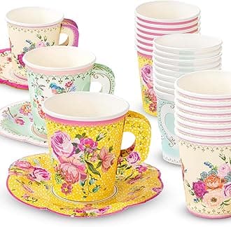 TalkingTablesVintage Floral Tea PartyPaper Cups and SaucersPack of 12Mixed Colours