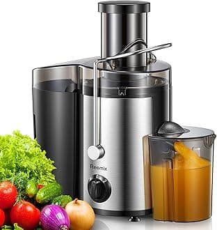 Juicer, Reemix Centrifugal Juicer Machines Whole Fruit and Vegetable, 3-inch Wide Mouth Juicer Extractor with 2 Speeds, Brush Included Easy to Clean (Black, 800, Watts)