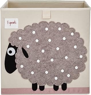 3 Sprouts Toy Storage Cube - 13 inch Kids Cube Storage Box - Collapsible Fabric Organiser Bin for for Nursery, Children’s Room, Kids Playroom, Sheep