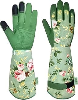 Garden Gloves, Long Sleeve Leather Gardening Gloves for Yard and Gardening Work, Gardening Gifts for Women, Cute, Comfortable, Durable, Green Print (Small)