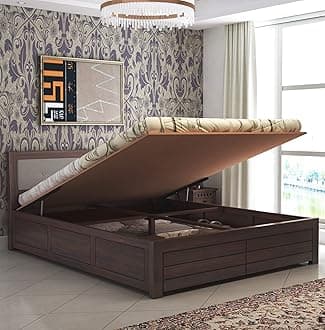 TG Furniture Sheesham Wood King Size Bed with Hydraulic Storage | Double Bed Cot Bed with Storage & Upholstered Cushioned Headboard for Bedroom | Walnut Finish, Recommended Mattress Size: 78" X 72"