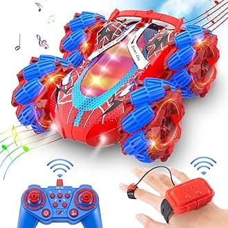 Spider Remote Control Car - 2.4GHz 4WD 360°Rotating Double Sided RC Stunt Car - Gesture Sensing RC Car with Headlight Music - Indoor Outdoor Rechargeable Spider Toy Car Gift for 4-7 8-13 Year Kid Boy