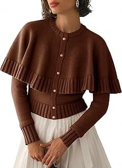Saodimallsu Womens Cropped Cardigan Sweater Long Sleeve Fall Knit Cape Sweaters Button Up Trendy Outfits 2025