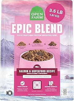 Epic Blend High Protein Dry Dog Food, Probiotic Coated & Bone Broth Infused Kibble with Air Dried Meat & Organs, Minimally Processed & Nutrient Dense, Salmon & Superfood Recipe, 3.5lb Bag