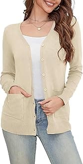 a.Jesdani Women's Button Down Crew Neck Long Sleeve Soft Knit Cardigan Sweaters