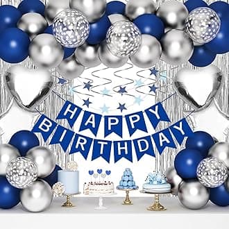 Birthday Decorations for Men, Blue Birthday Party Decorations for Him Her Men Women Boys Girls, Happy Birthday Balloons for Party Decor Suit For 16th 20th 21st 22th 25th 30th 35th 40th 50th 60th 70th