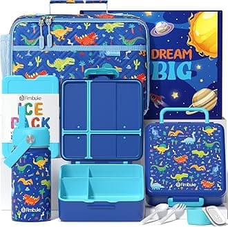 Fimibuke Kids Bento Lunch Box with 4 Compartments, Insulated lunch Bag, Stainless Steel Insulated Water Bottle, Ice Pack & Utensils Set, Birthday Gifts for Ages 3-12 Back to School Toddler Girls Boys