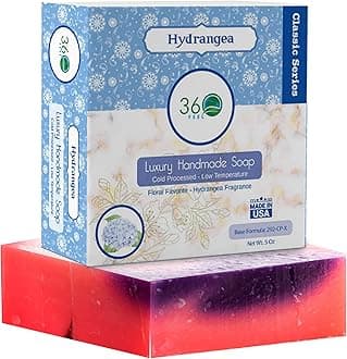 360Feel Hydrangea Soap - Made in The USA - Castile Handmade All Natural Cold Processed - Infused with Hydrangea Scent for Gentle Cleanse & Rich Moisturizing Lather (5 oz)