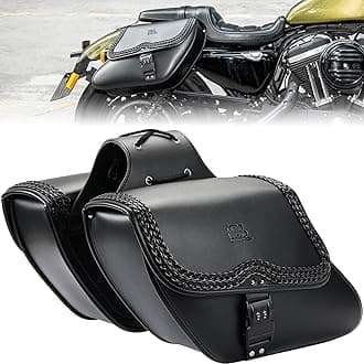 KEMIMOTO Motorcycle Saddlebags, Synthetic Leather Side Bag with Lock, 28L Waterproof Double Strap Studded Slant Saddle Bags Avoiding the Turn Signal for Sportster, Black