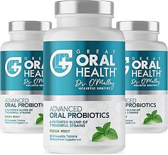Great Oral Health Patented Dental Probiotics from a Top Holistic Dentist-Great Value Per Bottle with 60 Tablets. Tackle Bad Breath, Gum Disease, Strep Throat & Tooth Decay. 3 Bottle Starter Kit