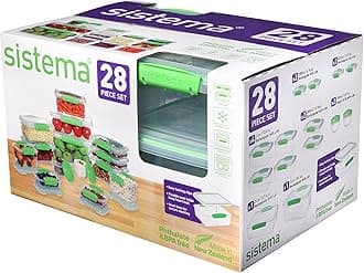 Sistema KLIP IT Collection Food Storage Containers, Clear/Green, 28-Piece Set