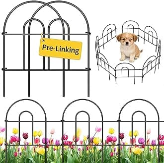 Amagabeli Garden Fence, Decorative Metal Fencing 46cm(H) x 43cm(L) (35 Panels, Total Length 15.3m), Dog Fence Panels Outdoor Animal Barrier for Flower Bed Yard Patio, Black