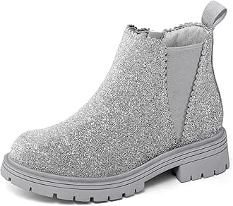 K KomFormeGirls Ankle Boots with Side Zipper Chelsea Booties Lug Sole (Toddler/Little Kids/Big Kids)