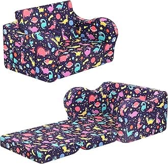 MOMCAYWEX Dinosaur Kids Sofa, 2-in-1 Kids Couch Fold Out, Convertible Sofa to Bed for Girls and Boys