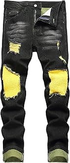 Men's Slim Fit Stretch Jeans Ripped Skinny Jeans for Men, Distressed Straight Leg Fashion Comfort Flex Waist Pants