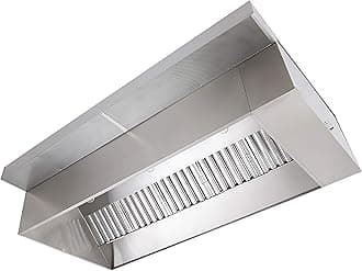 Commercial Exhaust Hood System, Includes Wall Canopy Stainless Steel Exhaust Hood, Upblast Exhaust Fan, Untempered Supply Fan, Roof Curbs, Electrical Controls (6' Hood System- Utility Cabinet Right)
