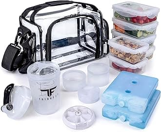 ThinkFit Clear Lunch Bag Set - 6 Meal Prep Containers, BPA-Free, Reusable, Microwave & Freezer Safe - With Shaker Cup, Pill Dispenser & Ice Packs - Clear Lunch Box for Work & School
