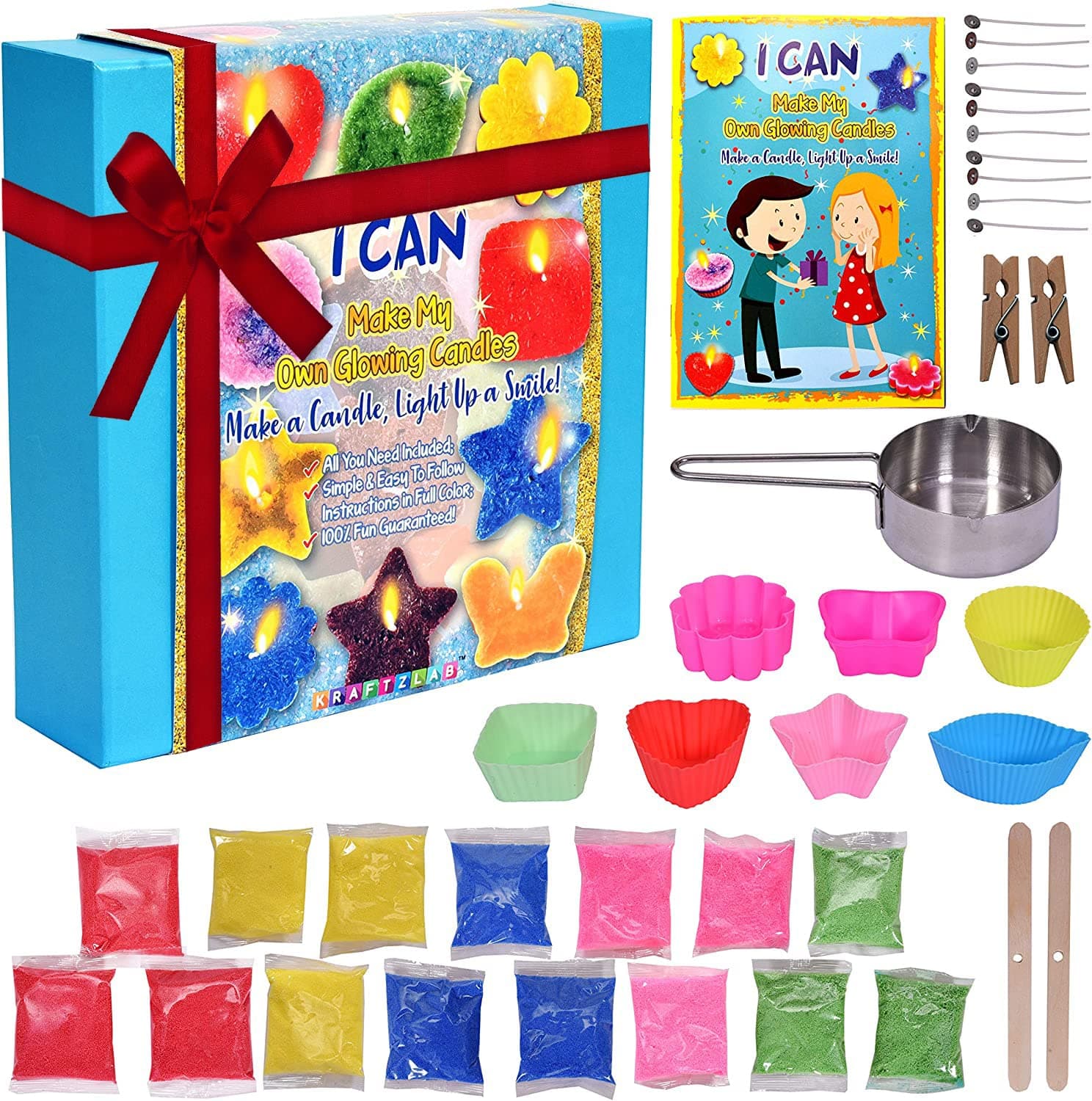 Complete Candle Making Kit for Beginners | Includes 5 Colors Candle Wax, 7 Candle Molds, 10 Wicks, 1 Melting Cup, and Guide book | Ideal DIY Starter kit to make your own Candle| For kids and adults