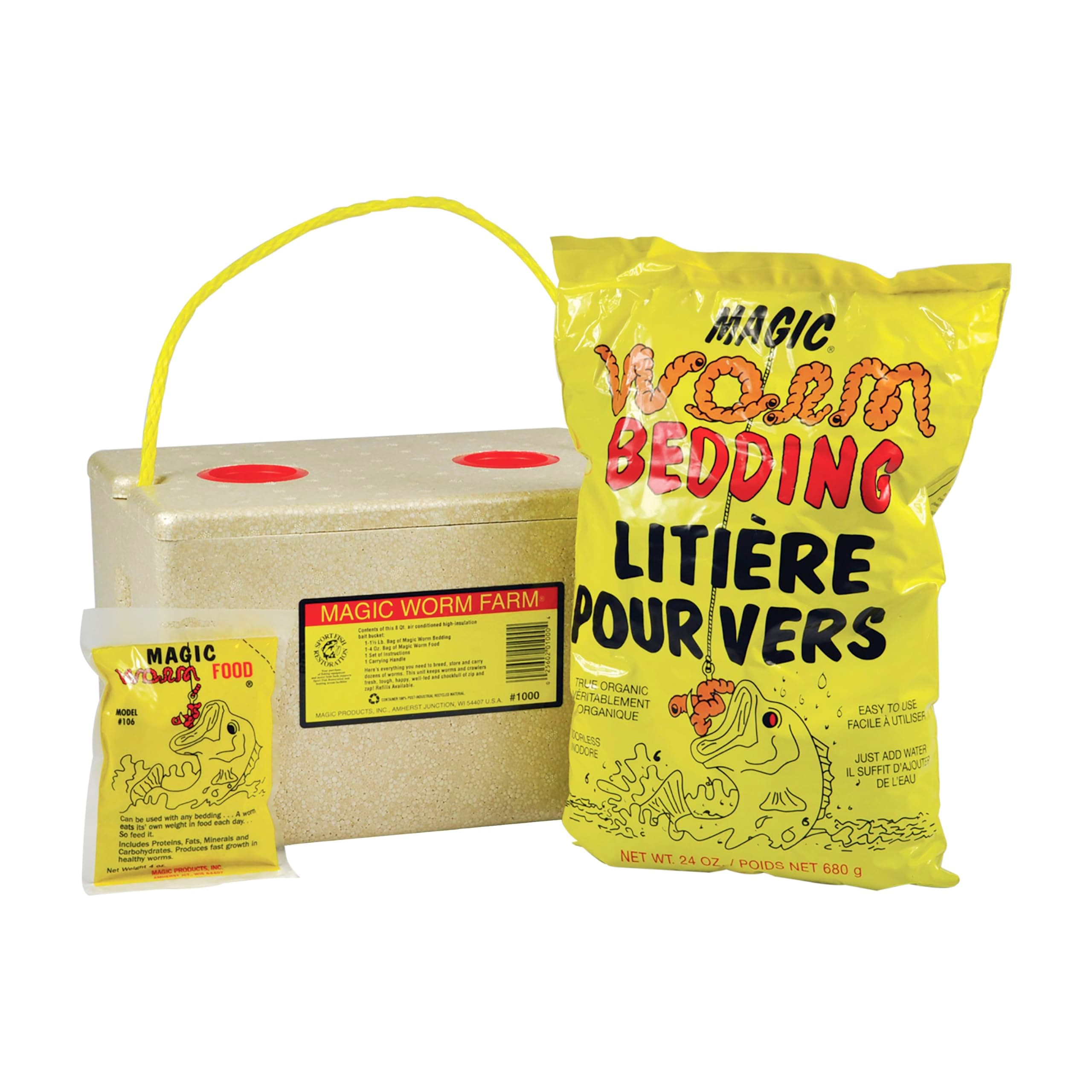 Magic Worm Farm Kit – Includes 1.5 lb Worm Bedding, 4 oz Worm Food & 8 Qt Ventilated Storage Box – Complete Starter Worm Bin for Composting, Nightcrawlers & Bait Care