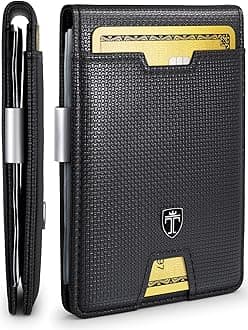 Mens Wallet with Money Clip AUSTIN RFID Blocking Bifold Credit Card Holder for Men with Gift Box, Black & Chess, Standard Size, Money Clip Wallet