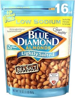 Blue Diamond Almonds Low Sodium Lightly Salted Snack Nuts, 16 Oz Resealable Bag (Pack of 1)