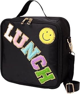 Lunch Box for Women Girl Large Insulated Lunch Bag, Kids Lunch Bag Personalized Preppy Lunch Box for Girls Adults with Adjustable Shoulder LunchBag for Girls School Travel Picnic (Pure black)